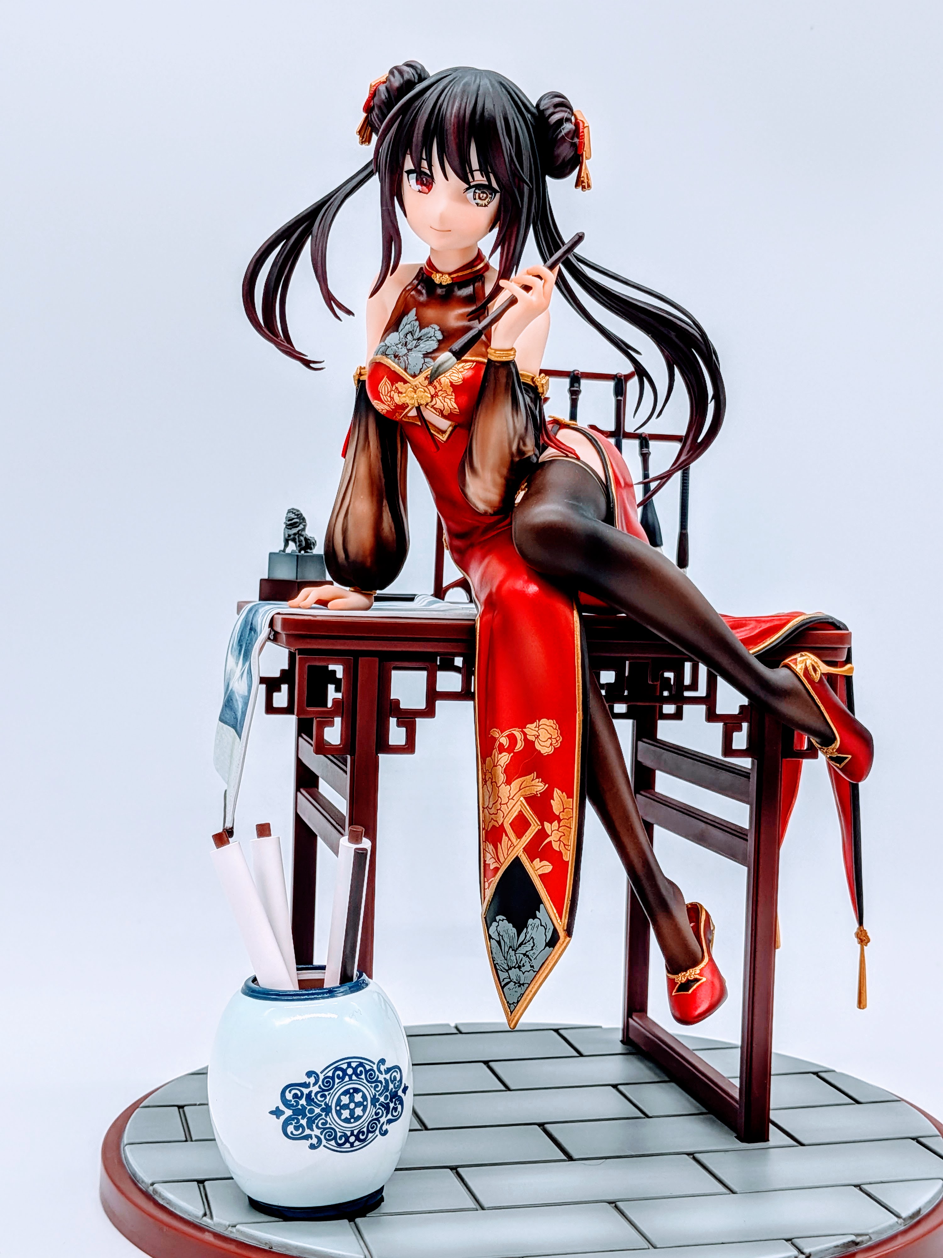 Full front view of Kurumi Tokisaki Calligraphic Beauty Ver. figure sitting at the desk