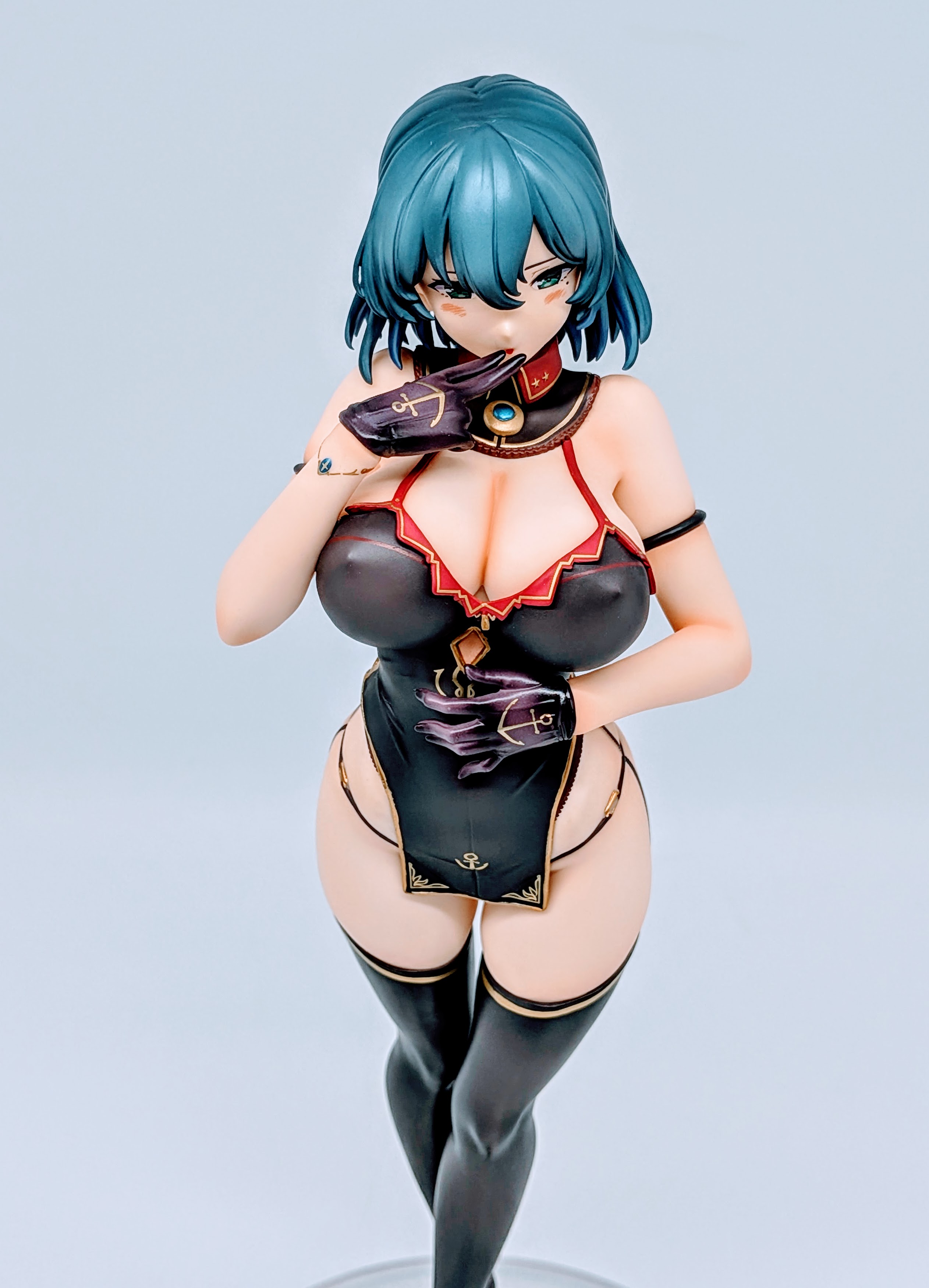 Front bust-up view of Cattleya figure showing large chest and tight military jacket