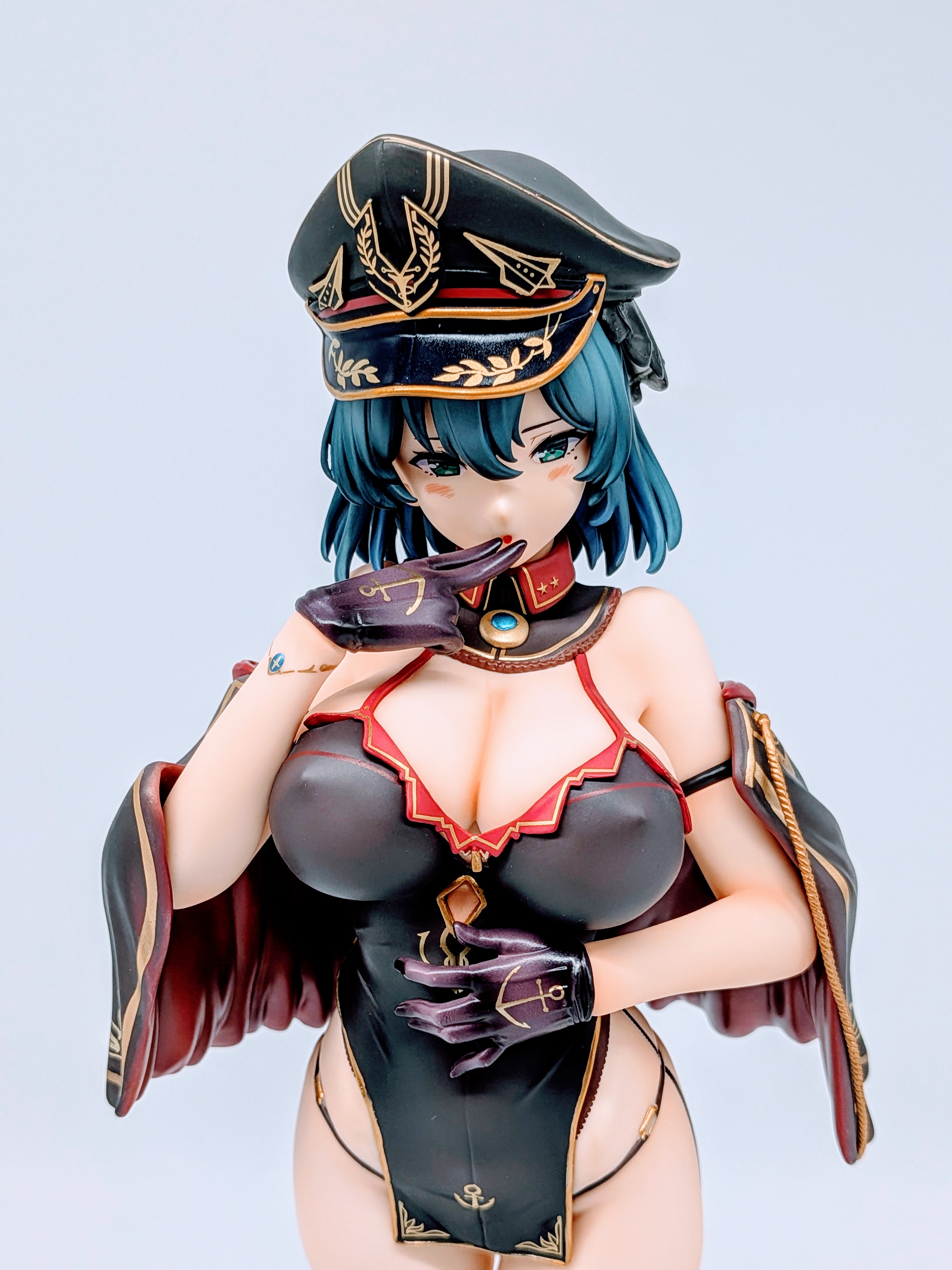 Low front angle of Cattleya emphasizing chest, skirt and thighs