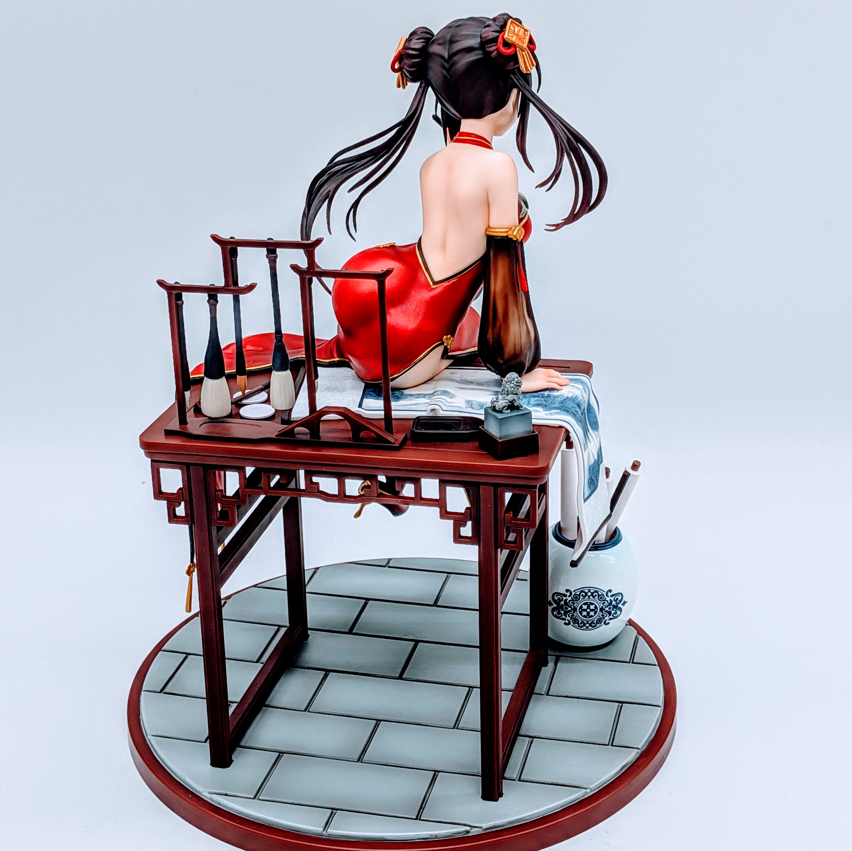 Full back view of Kurumi Tokisaki Calligraphic Beauty Ver. figure, dress and desk