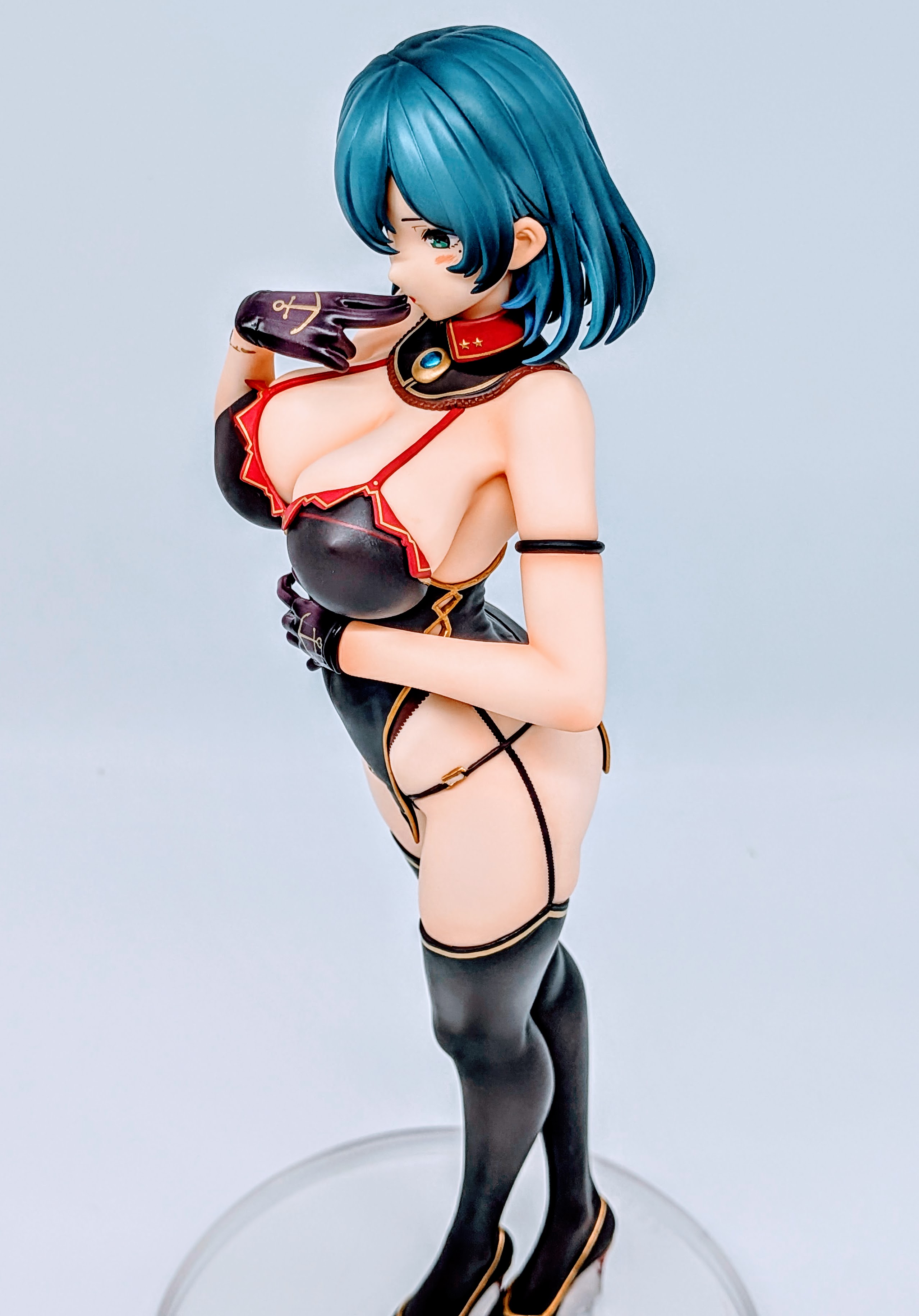 Side close-up of Cattleya hips, skirt and stockings