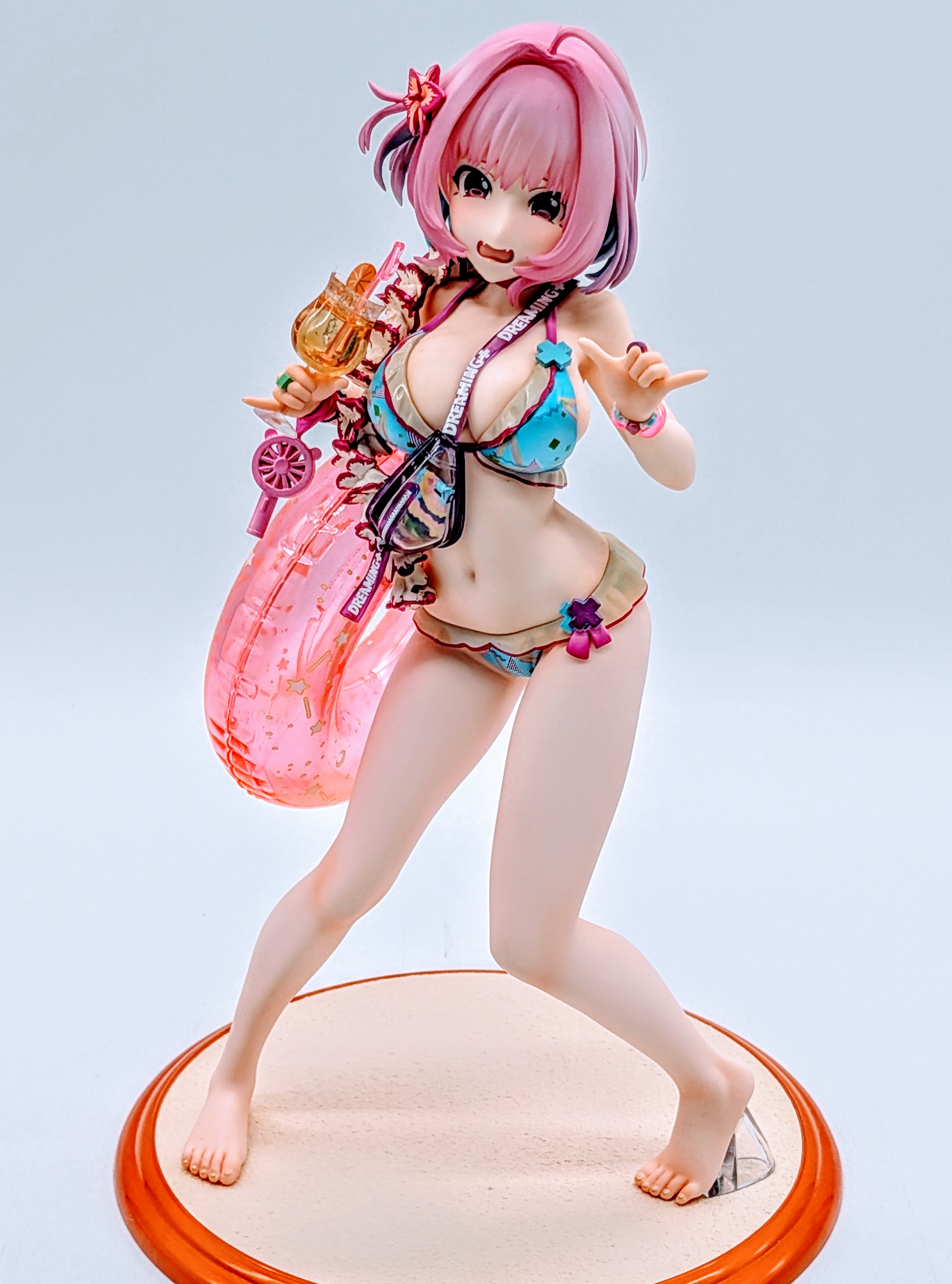 Full front view of Yumemi Riamu swimsuit figure on round base