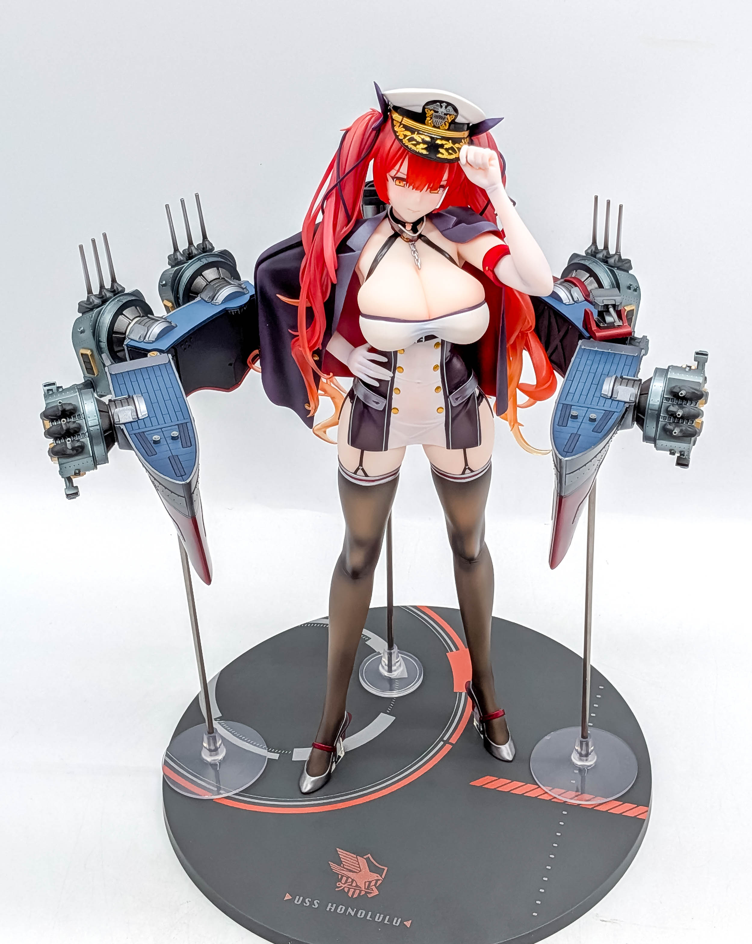 Elevated full front view of Honolulu with rigging and display base