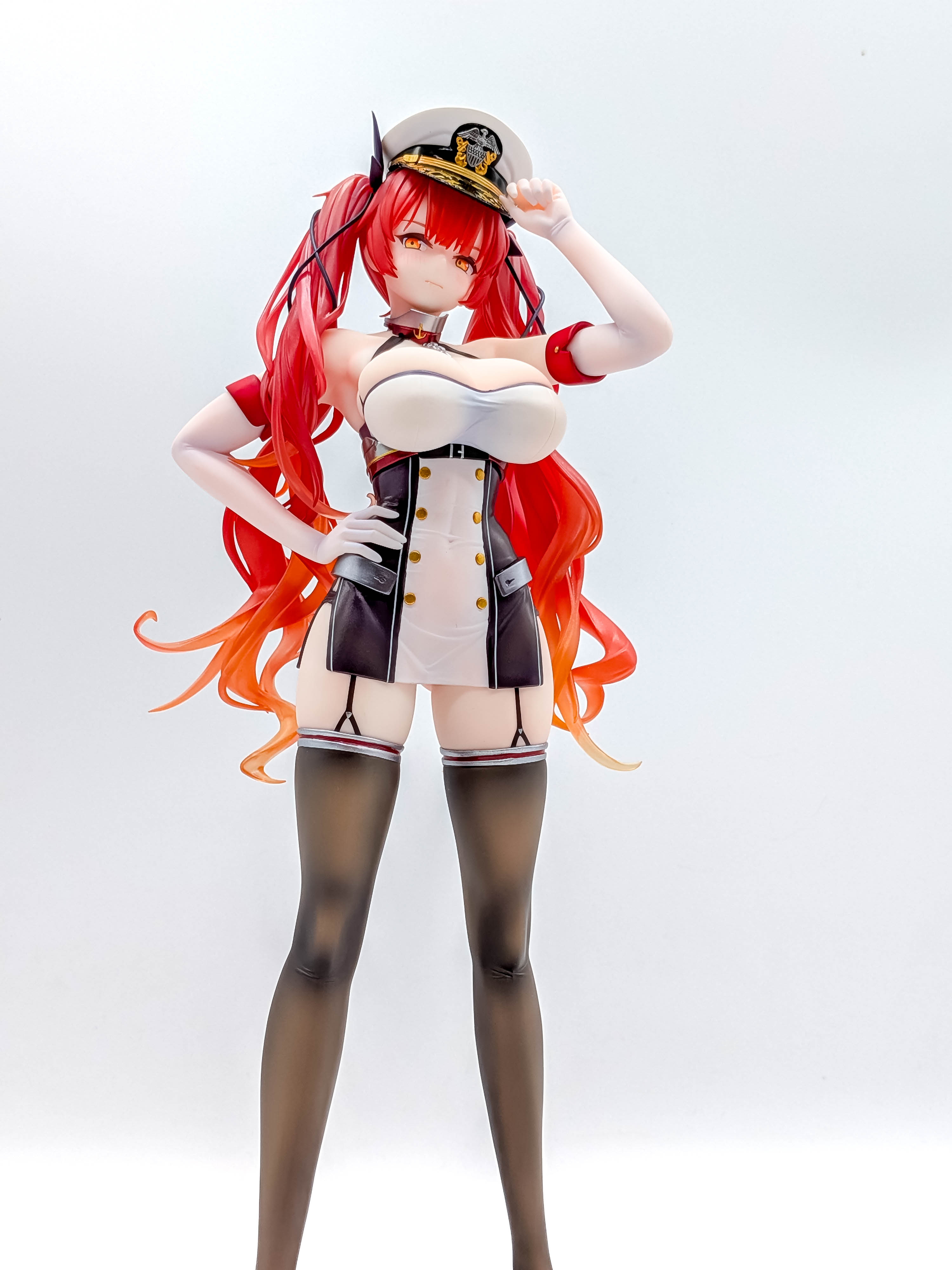 Low front view of Honolulu fitted uniform, waist and stockings