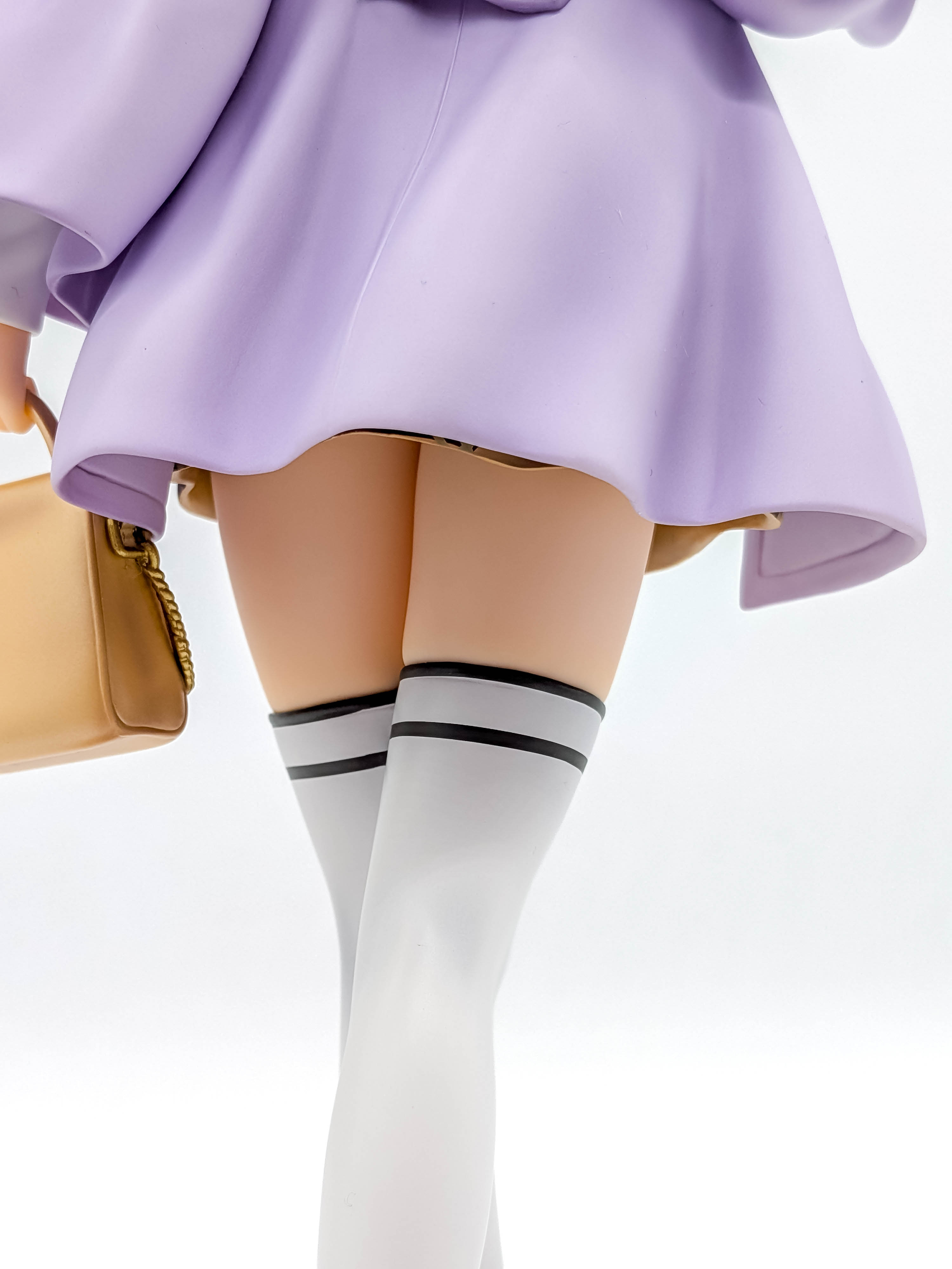 Nino Nakano figure coat hem thighs and striped socks detail