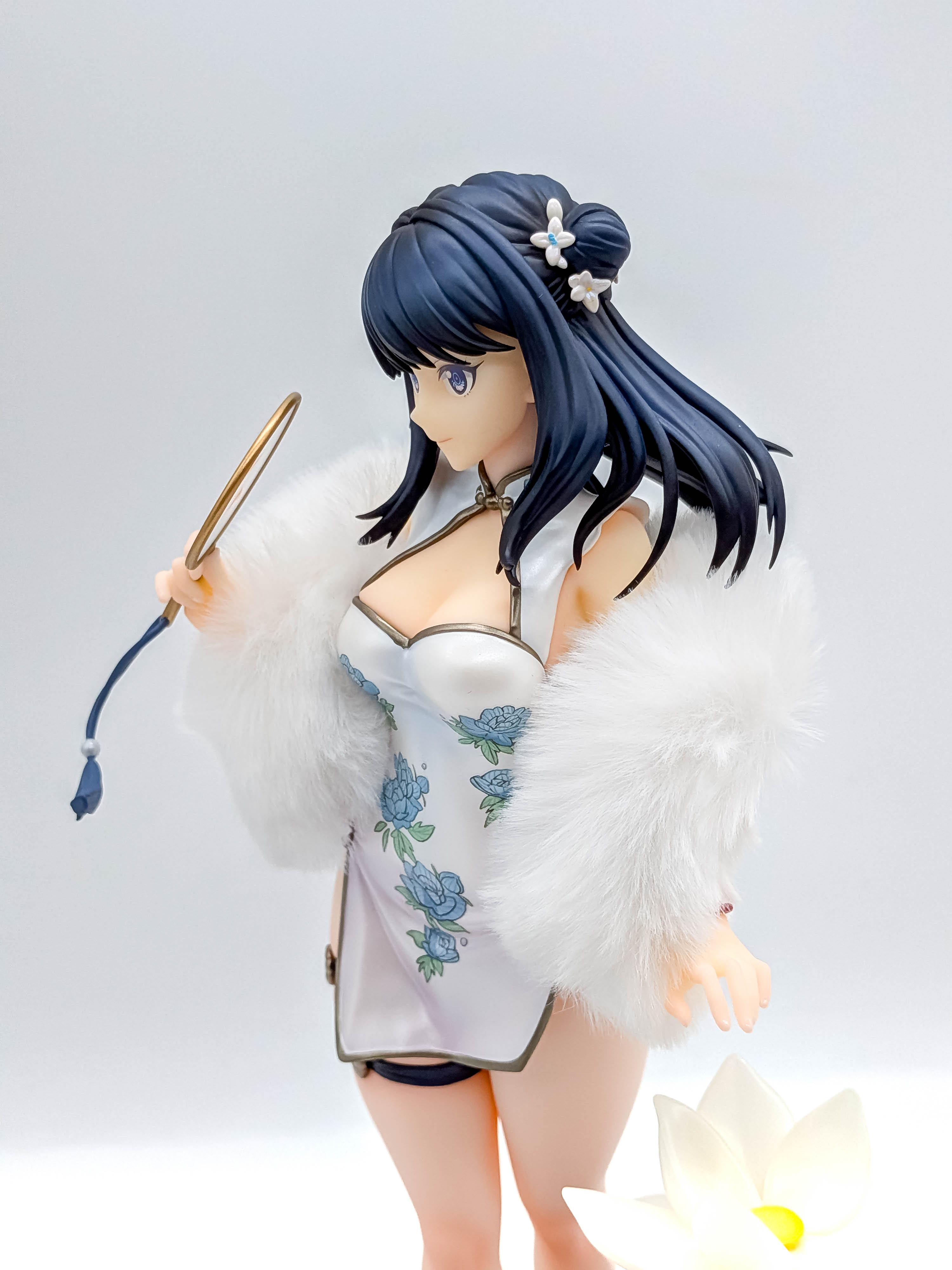 Rikka Takarada figure side profile hair and white China dress